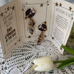 Vintage Enamel Bird Drop Earrings in Black, White & Purple